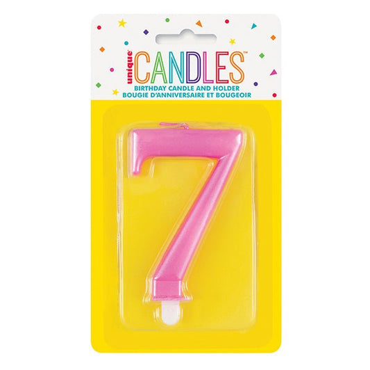 Metallic Pink Numeral Candle - 7 - The Party Marketplace