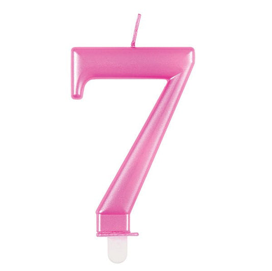 Metallic Pink Numeral Candle - 7 - The Party Marketplace