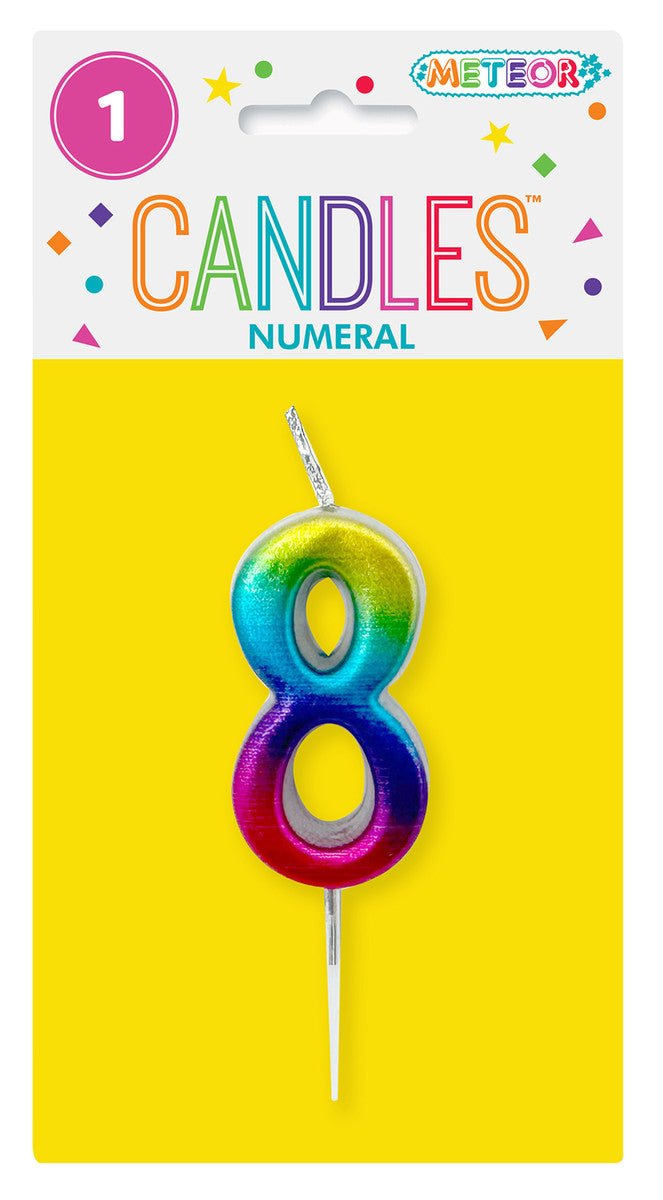 Metallic Rainbow Mini Numeral Pick Candle - 8 - The Party Marketplace