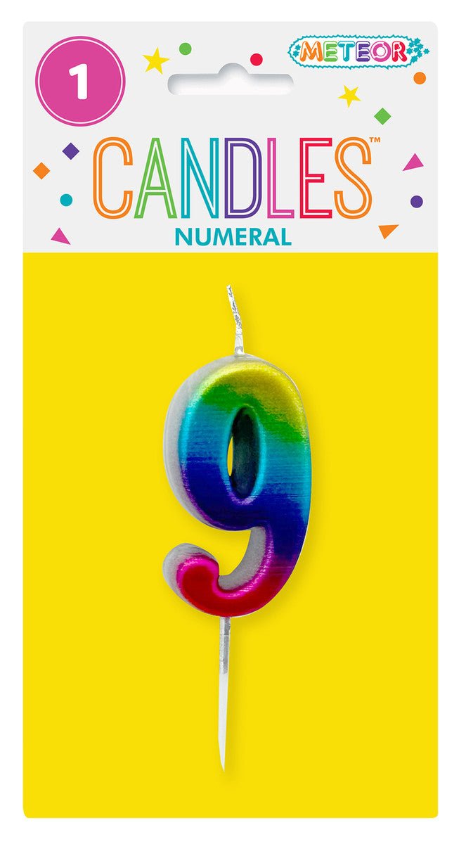 Metallic Rainbow Mini Numeral Pick Candle - 9 - The Party Marketplace
