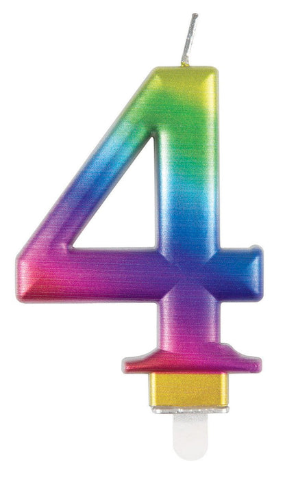 Metallic Rainbow Numeral Candle - 4 - The Party Marketplace