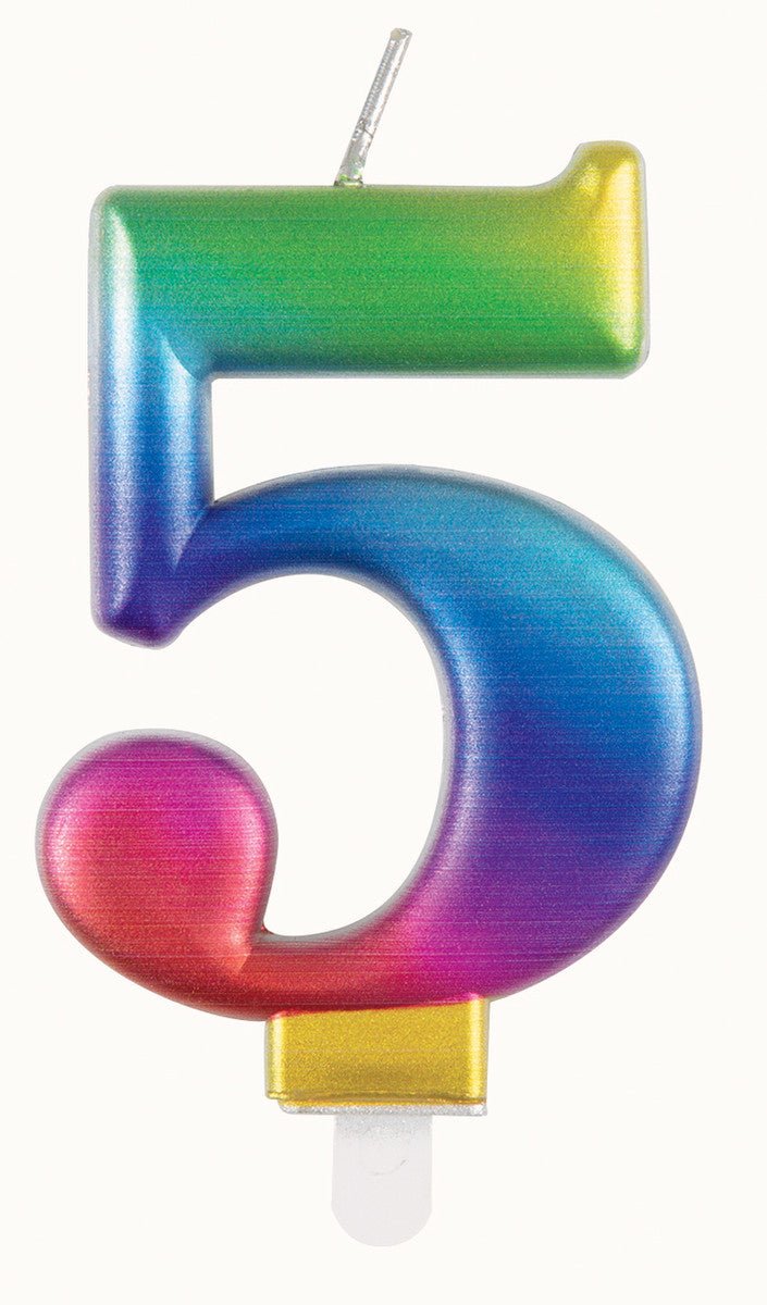 Metallic Rainbow Numeral Candle - 5 - The Party Marketplace