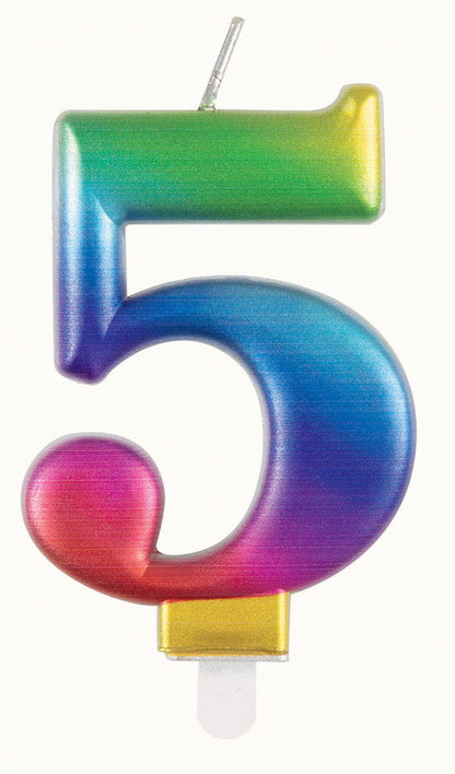 Metallic Rainbow Numeral Candle - 5 - The Party Marketplace