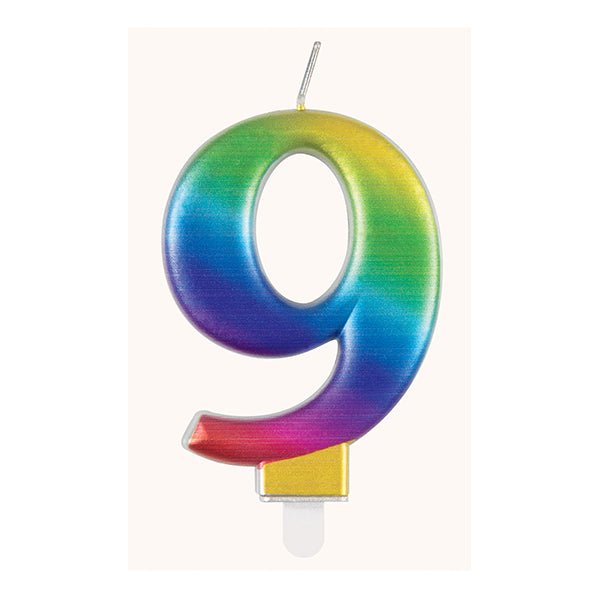 Metallic Rainbow Numeral Candle - 9 - The Party Marketplace