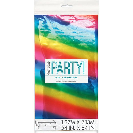 Metallic Rainbow Tablecover 137cm x 213cm - The Party Marketplace
