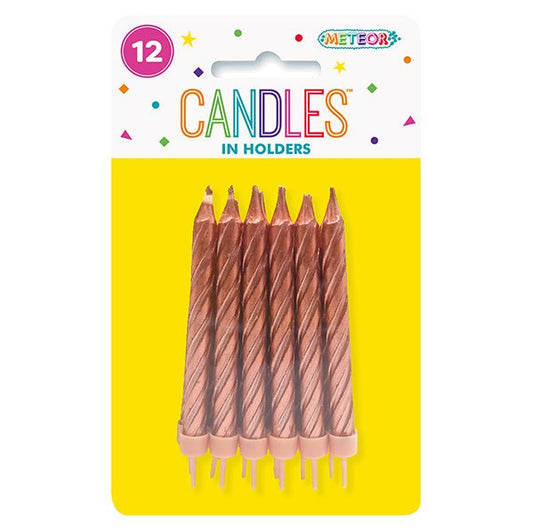 Metallic Rose Gold Candles With Holders (Pack of 12) - The Party Marketplace