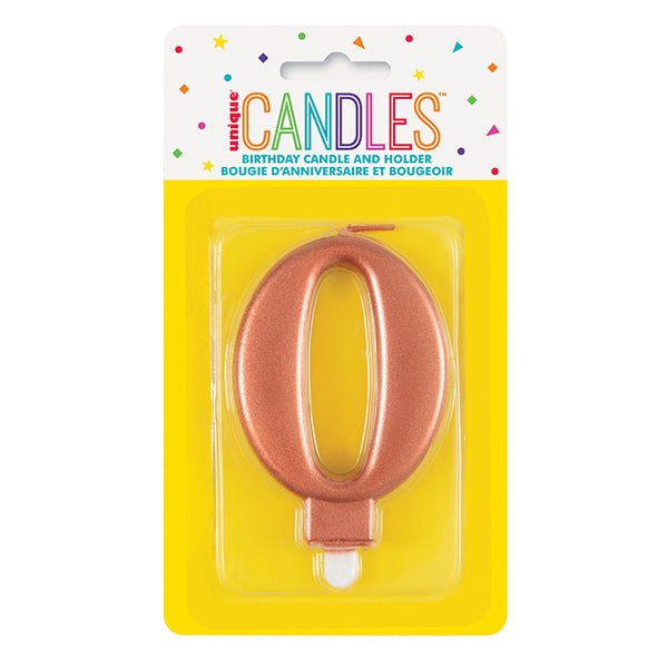 Metallic Rose Gold Numeral Candle - 0 - The Party Marketplace