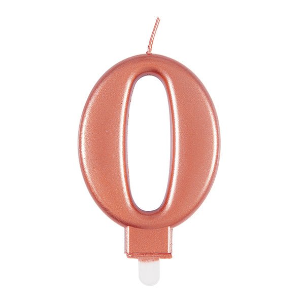 Metallic Rose Gold Numeral Candle - 0 - The Party Marketplace