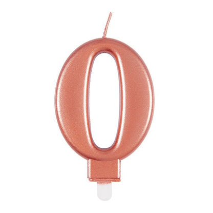 Metallic Rose Gold Numeral Candle - 0 - The Party Marketplace