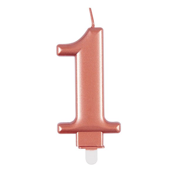 Metallic Rose Gold Numeral Candle - 1 - The Party Marketplace