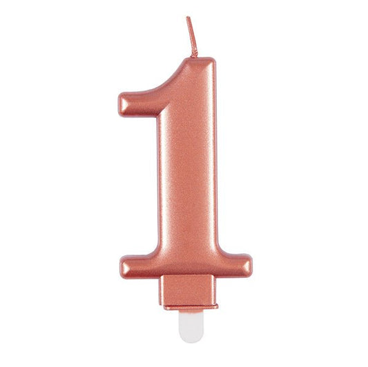 Metallic Rose Gold Numeral Candle - 1 - The Party Marketplace