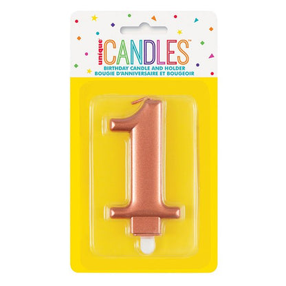 Metallic Rose Gold Numeral Candle - 1 - The Party Marketplace