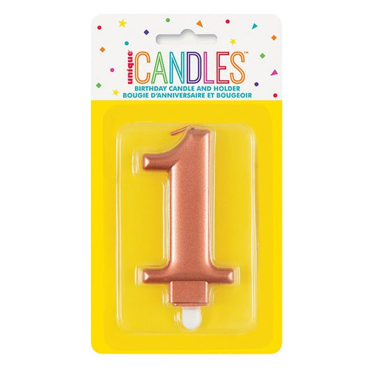 Metallic Rose Gold Numeral Candle - 1 - The Party Marketplace
