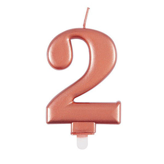 Metallic Rose Gold Numeral Candle - 2 - The Party Marketplace