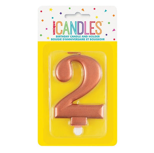 Metallic Rose Gold Numeral Candle - 2 - The Party Marketplace