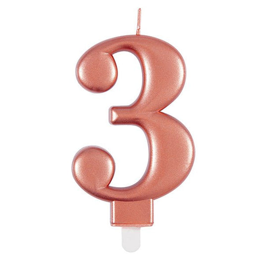 Metallic Rose Gold Numeral Candle - 3 - The Party Marketplace