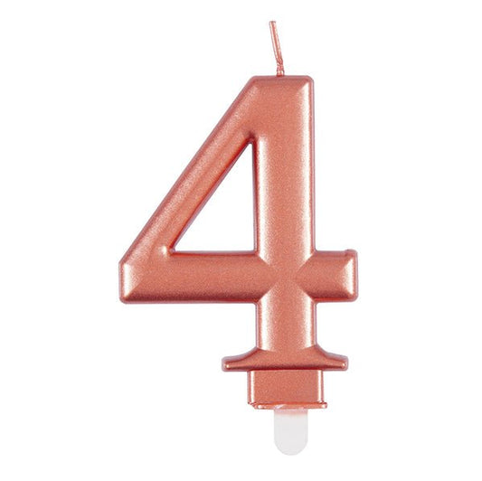 Metallic Rose Gold Numeral Candle - 4 - The Party Marketplace