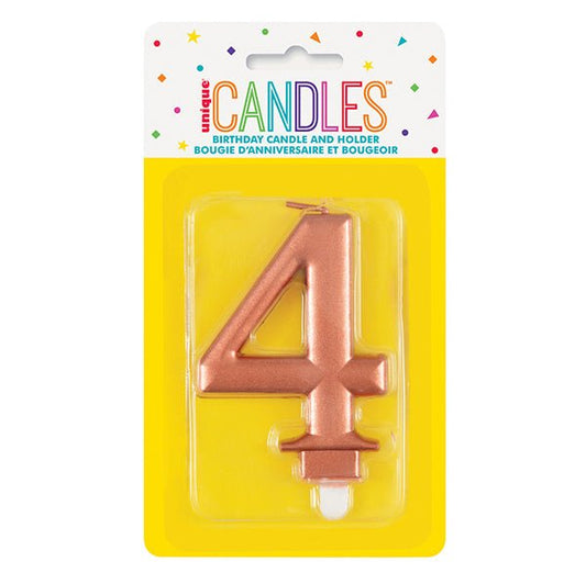 Metallic Rose Gold Numeral Candle - 4 - The Party Marketplace