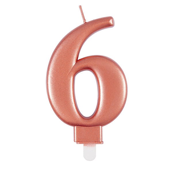 Metallic Rose Gold Numeral Candle - 6 - The Party Marketplace