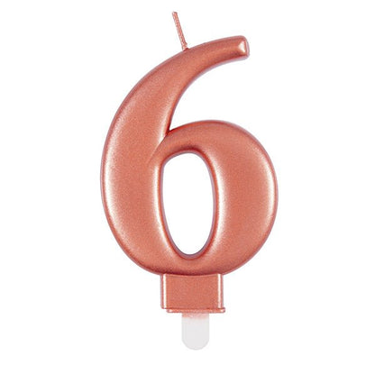 Metallic Rose Gold Numeral Candle - 6 - The Party Marketplace