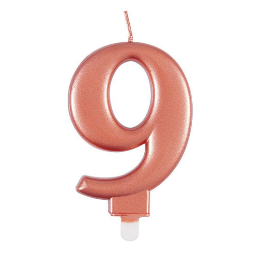 Metallic Rose Gold Numeral Candle - 9 - The Party Marketplace