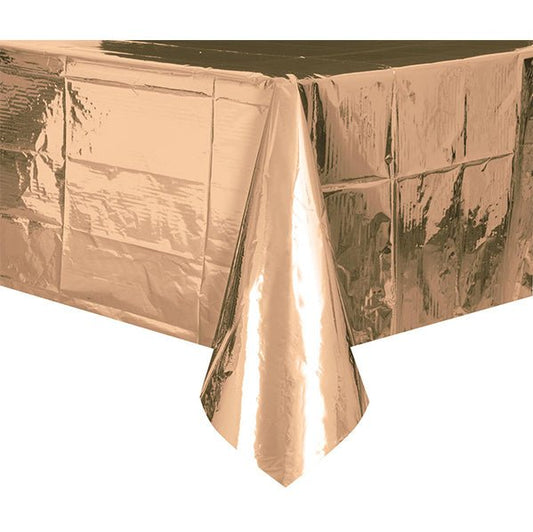 Metallic Rose Gold Plastic Tablecover 137cm x 274cm - The Party Marketplace