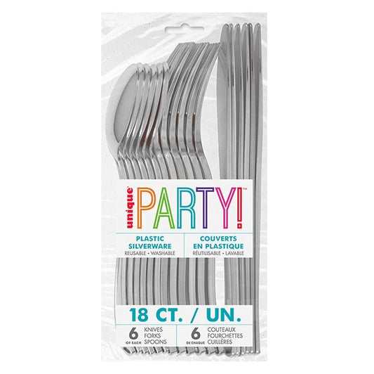 Metallic Silver Assorted Cutlery (Pack of 18) - The Party Marketplace