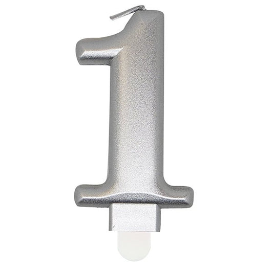 Metallic Silver Numeral Candle - 1 - The Party Marketplace