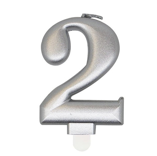 Metallic Silver Numeral Candle - 2 - The Party Marketplace