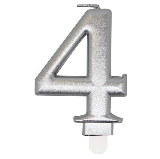 Metallic Silver Numeral Candle - 4 - The Party Marketplace
