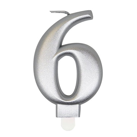Metallic Silver Numeral Candle - 6 - The Party Marketplace
