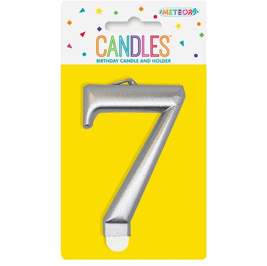 Metallic Silver Numeral Candle - 7 - The Party Marketplace