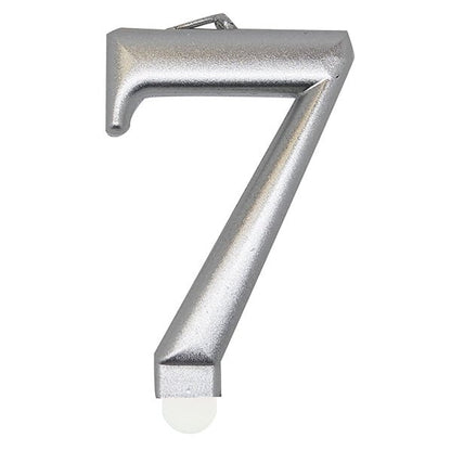 Metallic Silver Numeral Candle - 7 - The Party Marketplace
