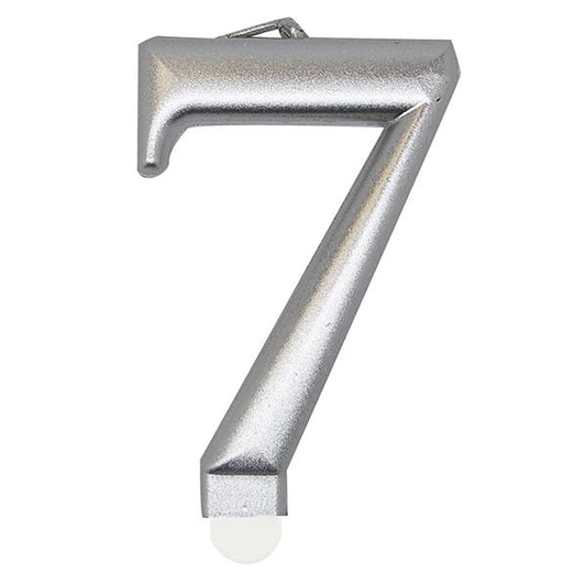 Metallic Silver Numeral Candle - 7 - The Party Marketplace