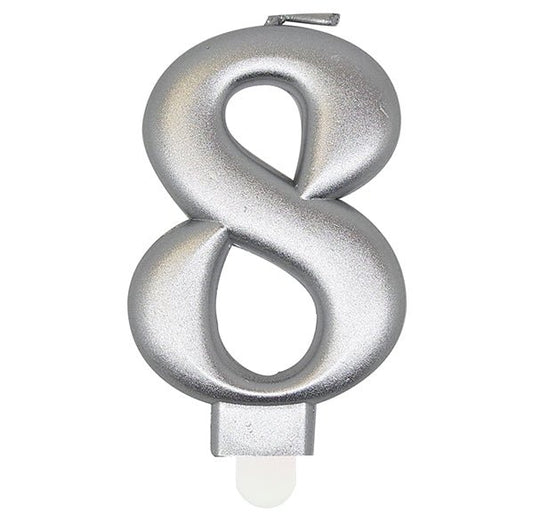 Metallic Silver Numeral Candle - 8 - The Party Marketplace
