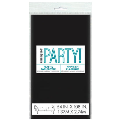 Midnight Black Rectangular Plastic Tablecover 137cm x 274cm - The Party Marketplace