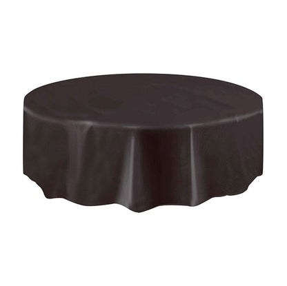 Midnight Black Round Plastic Tablecover 213cm - The Party Marketplace