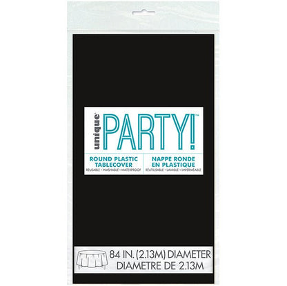 Midnight Black Round Plastic Tablecover 213cm - The Party Marketplace