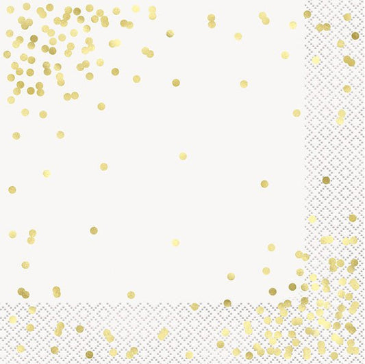 Mini Gold Confetti Dots Foil Stamped Luncheon Napkins (Pack of 16) - The Party Marketplace