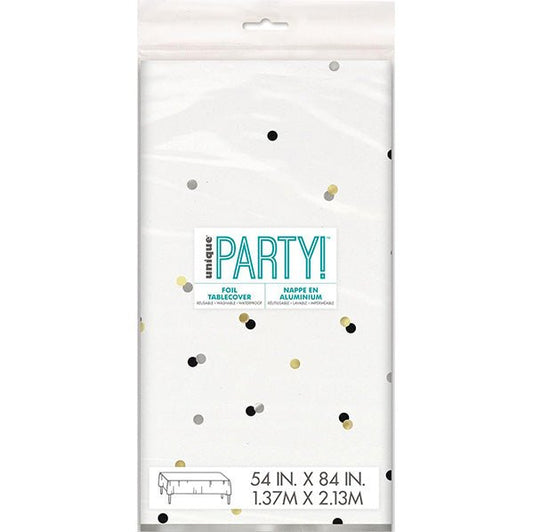 Modern Gold Confetti Printed Foil Tablecover 137cm x 213cm - The Party Marketplace