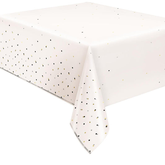 Modern Gold Confetti Printed Foil Tablecover 137cm x 213cm - The Party Marketplace
