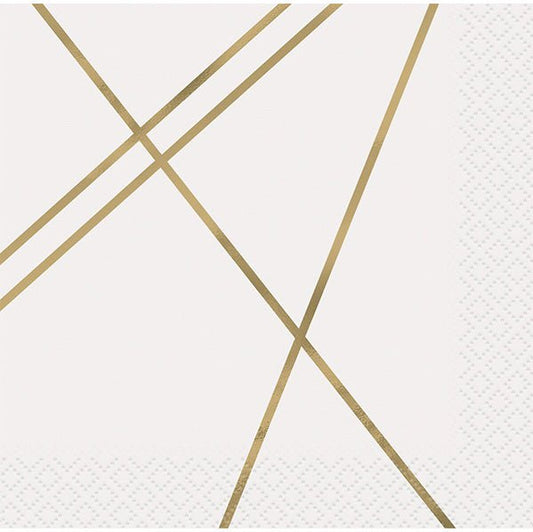 Modern Gold Geometric Foil Stamped Beverage Napkins (Pack of 16) - The Party Marketplace