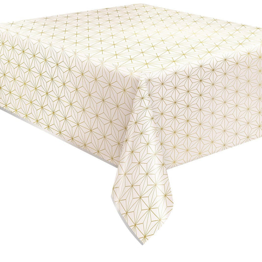 Modern Gold Geometric Printed Foil Tablecover 137cm x 213cm - The Party Marketplace