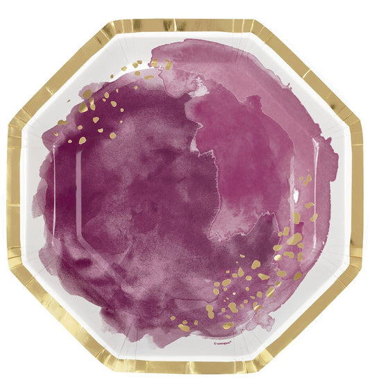 Modern Gold & Purple Foil Stamped Octagonal Paper Plates 23cm (Pack of 8) - The Party Marketplace