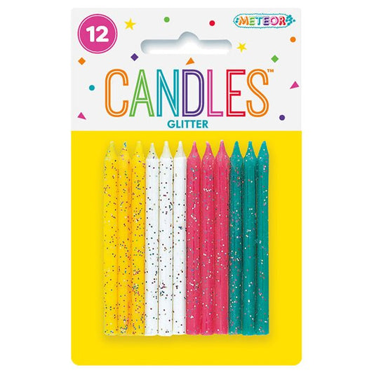 Multicoloured Glitter Candles (Pack of 12) - The Party Marketplace