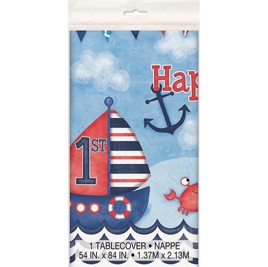 Nautical 1st Birthday Printed Tablecover 137cm x 213cm - The Party Marketplace