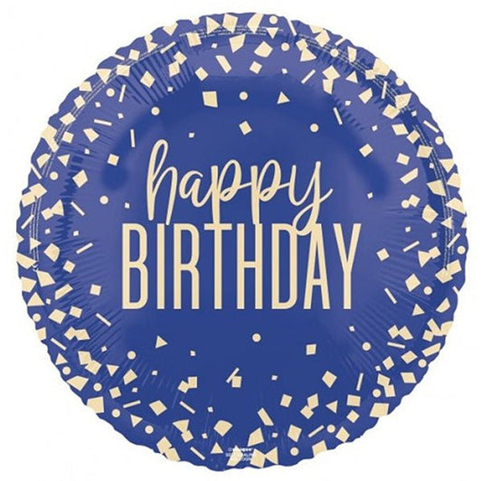 Navy Blue Confetti "Happy Birthday" Foil Balloon 45cm - The Party Marketplace