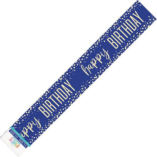 Navy Blue Confetti "Happy Birthday" Foil Banner - 2.74m - The Party Marketplace
