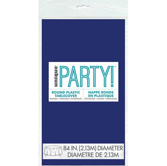 Navy Blue Round Plastic Tablecover 213cm - The Party Marketplace