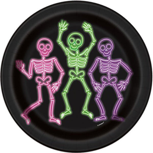 Neon Lights Halloween Paper Plates 23cm (Pack of 8) - The Party Marketplace